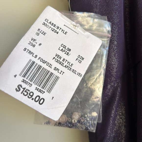 NWT $159 David's Bridal Lapis FogFoil Split Front A-Line Dress Beading Size 16 - Picture 8 of 13